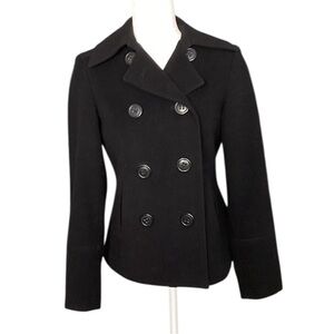 Vintage Express Black Wool Blend Double Breasted Pea Coat Size 4